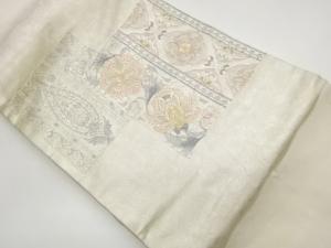 金銀駒刺繍色紙に抽象華文・草花模様名古屋帯
